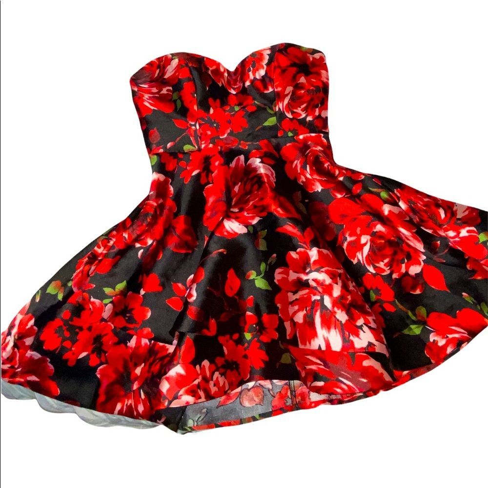 B DARLIN Satin Rose Floral Strapless Prom Party Dress 7/8